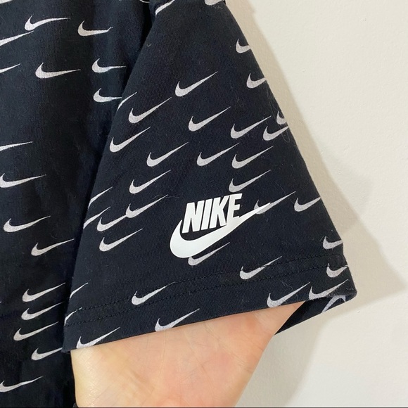Nike Allover Swoosh Crop Top Tee T-Shirt Essential Short Sleeve Logo Print Med - Picture 3 of 7